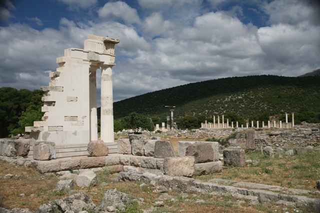 Epidavros - Temple of Asclepios with the sleeping wards in the distance
